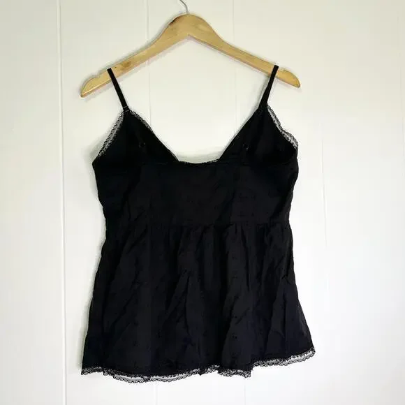 Guess Black Lace Trim Embroidered Spaghetti Strap Zip Up Tank Top Women's Large - Picture 3 of 5